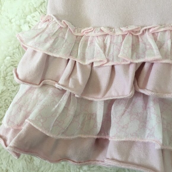 Gucci Baby Girl Light Pink Long Sleeve Guccisima Ruffle Dress Size 9-12 Months - Picture 5 of 14